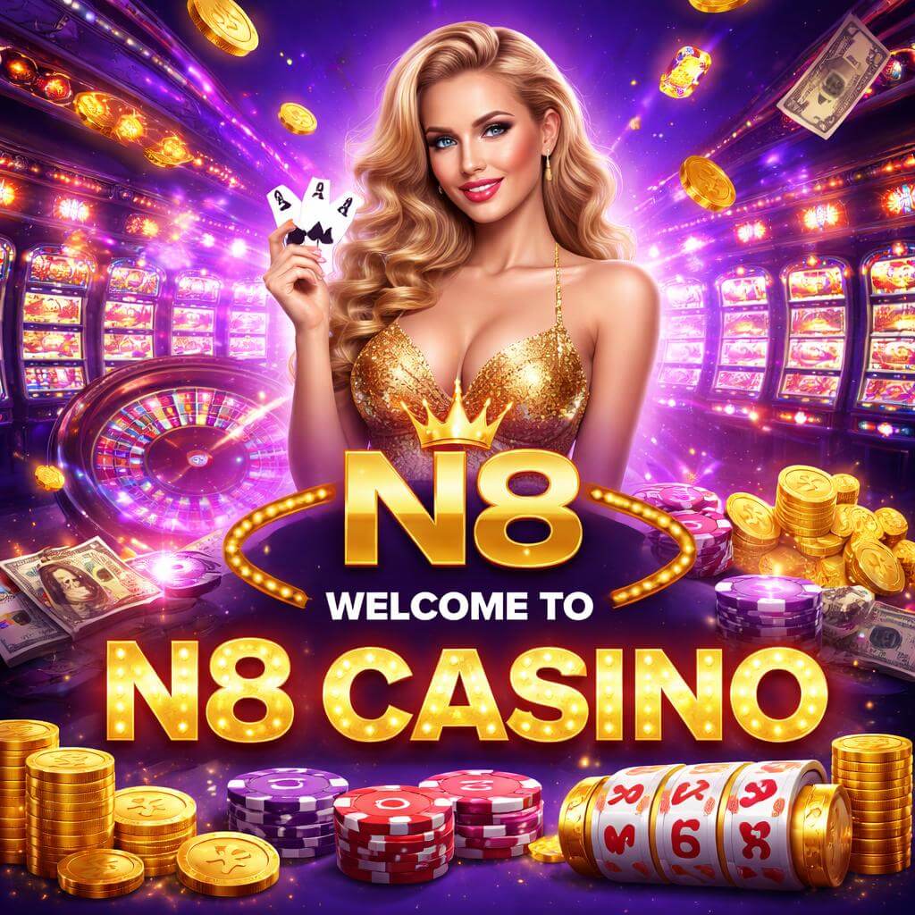 N8 gaming platform showing a modern casino lobby with popular live dealer rooms